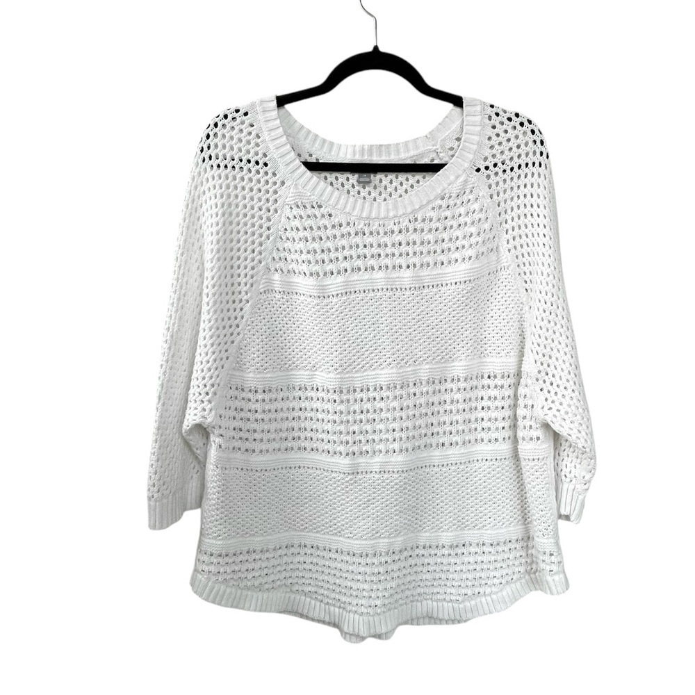 AERIE White Cotton Crochet Open Knit Sweater L